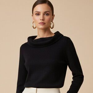 Nina Leonard Dress Black  Cowl Neck Sweater